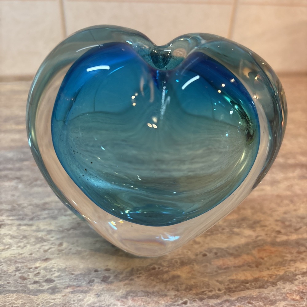 Axicon Blue Heart Paperweight Pen Holder Or Bud Vase